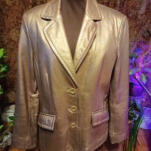 Gold Leather Lambskin Jacket, sz L